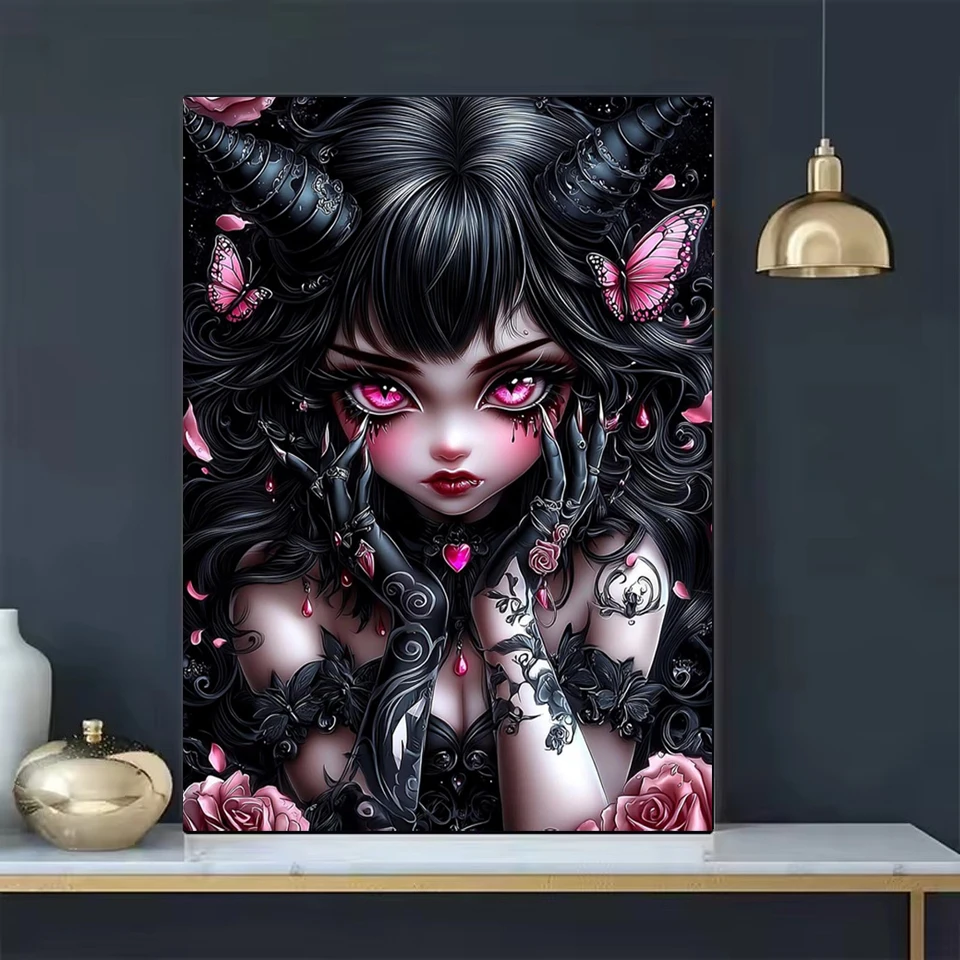 Embroidery Gothic - 다이아몬드 페인팅 2026, 핑크색 나비가 그려진