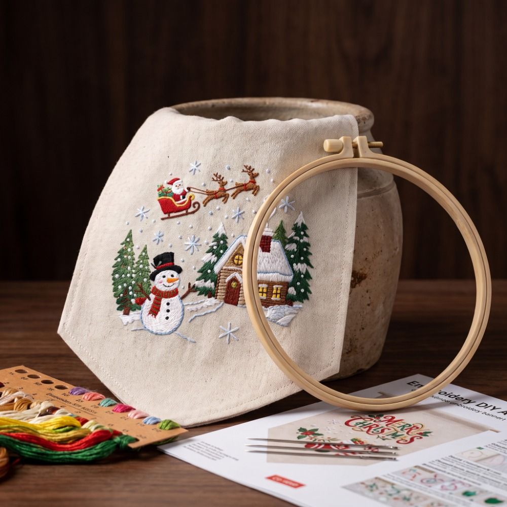 Embroidery For Beginners - 수제 크리스마스 자수 키트, 산타클로스, 트리,