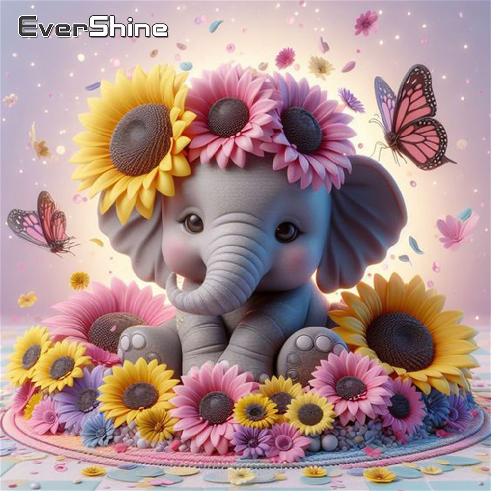 Embroidery Ideas - Evershine 코끼리 다이아몬드 그림 동물 크로스