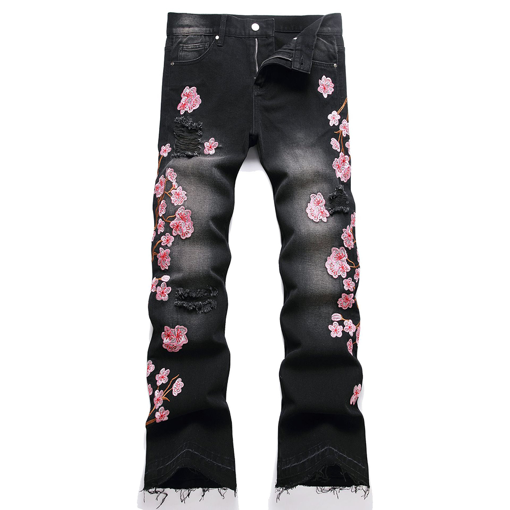 Embroidery Jeans Sakura - 남성 사쿠라 자수 데님 청바지 스트리트웨어