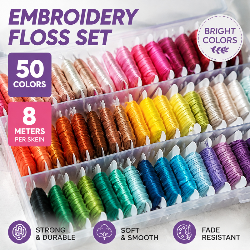 Embroidery Thread - 100% 면 자수실 키트(보관 케이스 포함)