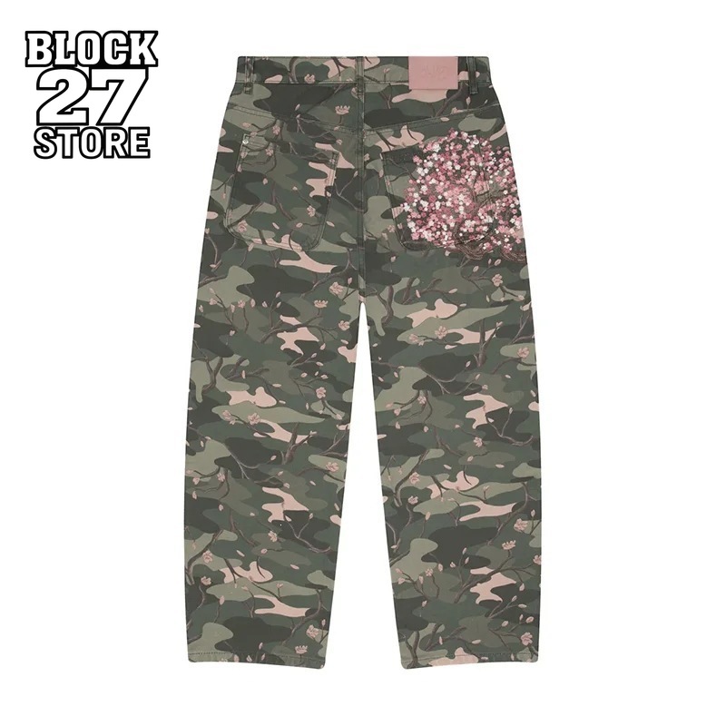 남성용 청바지 Y2K 사쿠라 자수 카모 데님 팬츠 하라 - Embroidery Jeans Sakura 리뷰 및 가격