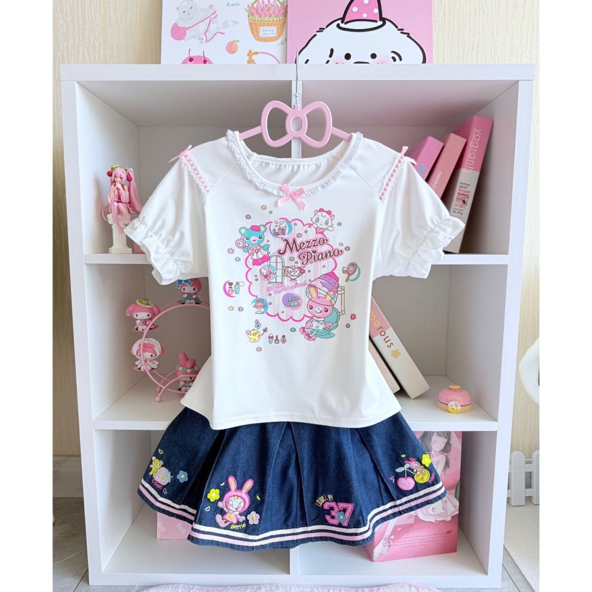일본풍 스위트 스커트 세트 여름 신상 만화 Mp 프린트 - Embroidery Tshirt 리뷰 및 가격
