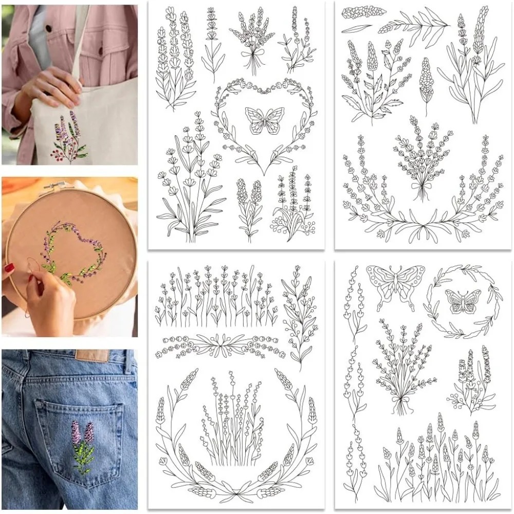4장 라벤더 꽃 나비 수용성 안정제 수공예 자수용 DI - Embroidery Cloth 리뷰 및 가격
