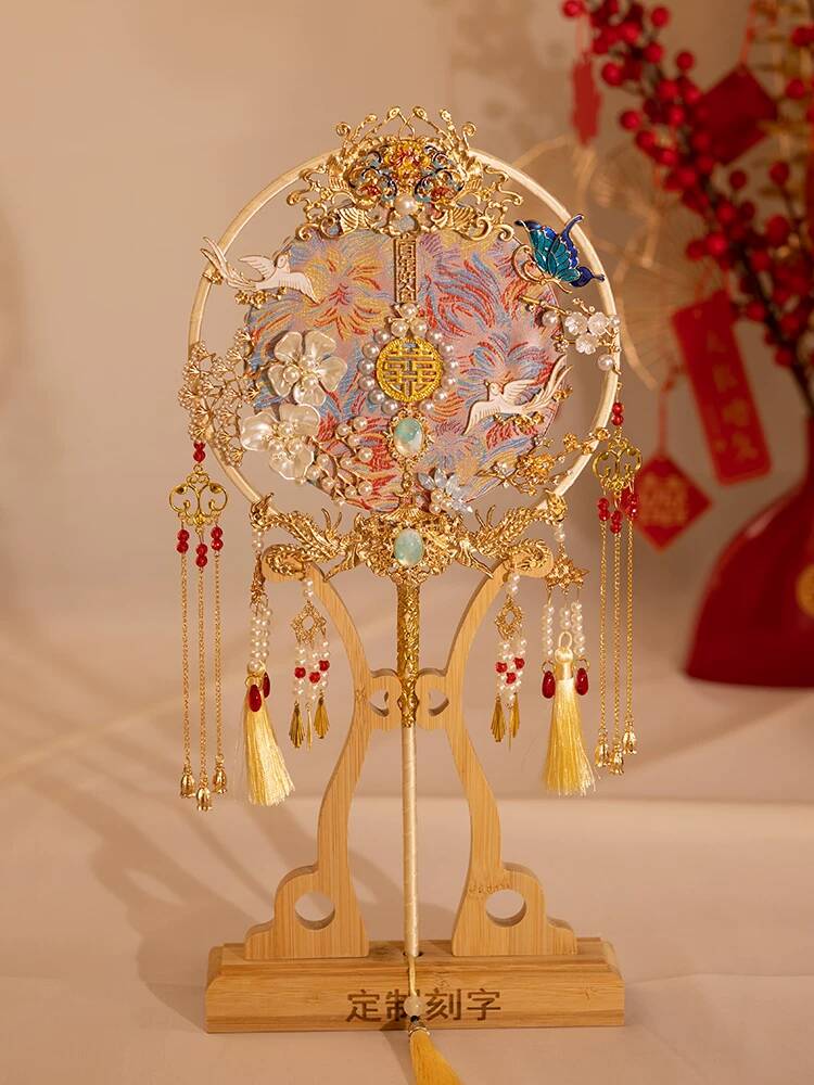 중국 스타일 신부용 원형 부채 DIY 키트 금색 수제  - Embroidery Gold 리뷰 및 가격