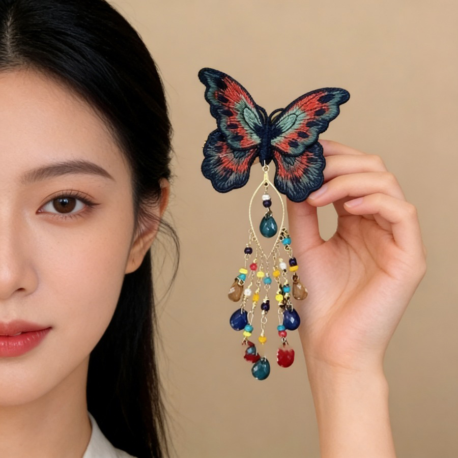 새로운 중국 스타일 니트 나비 머리핀 여성용 달콤한 자 - Embroidery Glass Beads 리뷰 및 가격
