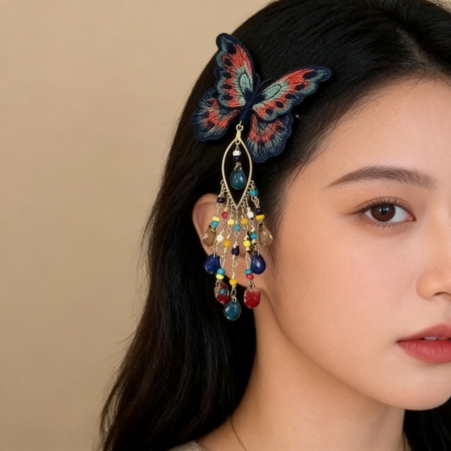 새로운 중국 스타일 니트 나비 머리핀 여성용 달콤한 자 - Embroidery Glass Beads 리뷰 및 가격