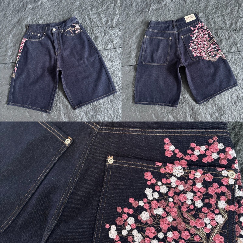 남성용, 여성용, 짙은 색상의 데님 소재, 무릎 길이  - Embroidery Jeans Sakura 리뷰 및 가격