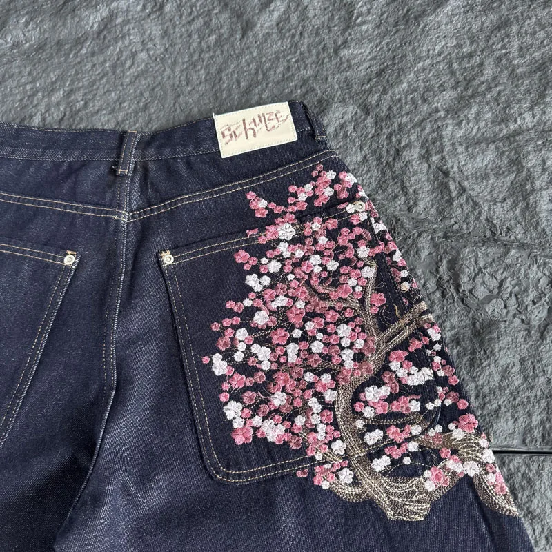 남성용, 여성용, 짙은 색상의 데님 소재, 무릎 길이  - Embroidery Jeans Sakura 리뷰 및 가격
