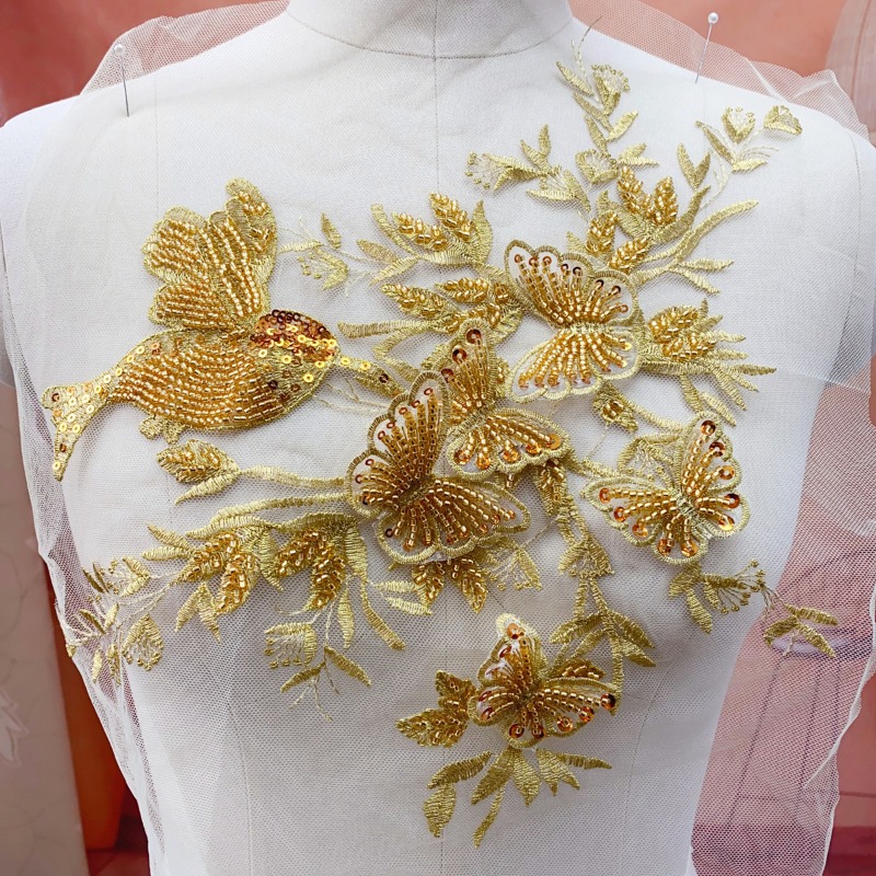 정교한 골드 핑크 메탈 블루 화이트 3D 나비 비즈 레 - Embroidery Gold 리뷰 및 가격