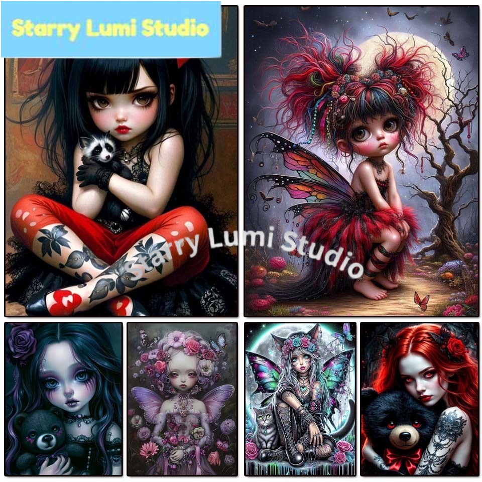 5D 다이아몬드 페인팅 키트 고딕 소녀와 곰 풀 다이아 - Embroidery Gothic 리뷰 및 가격