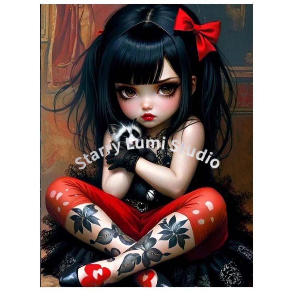 5D 다이아몬드 페인팅 키트 고딕 소녀와 곰 풀 다이아 - Embroidery Gothic 리뷰 및 가격
