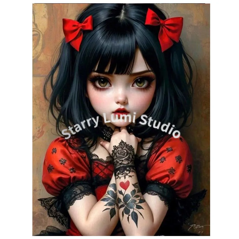 5D 다이아몬드 페인팅 키트 고딕 소녀와 곰 풀 다이아 - Embroidery Gothic 리뷰 및 가격