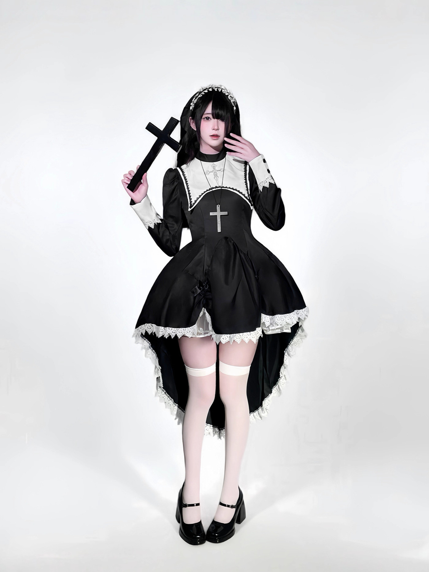 고딕 스타일 어두운 자수 십자가 할로윈 수녀 의상 코스 - Embroidery Gothic 리뷰 및 가격
