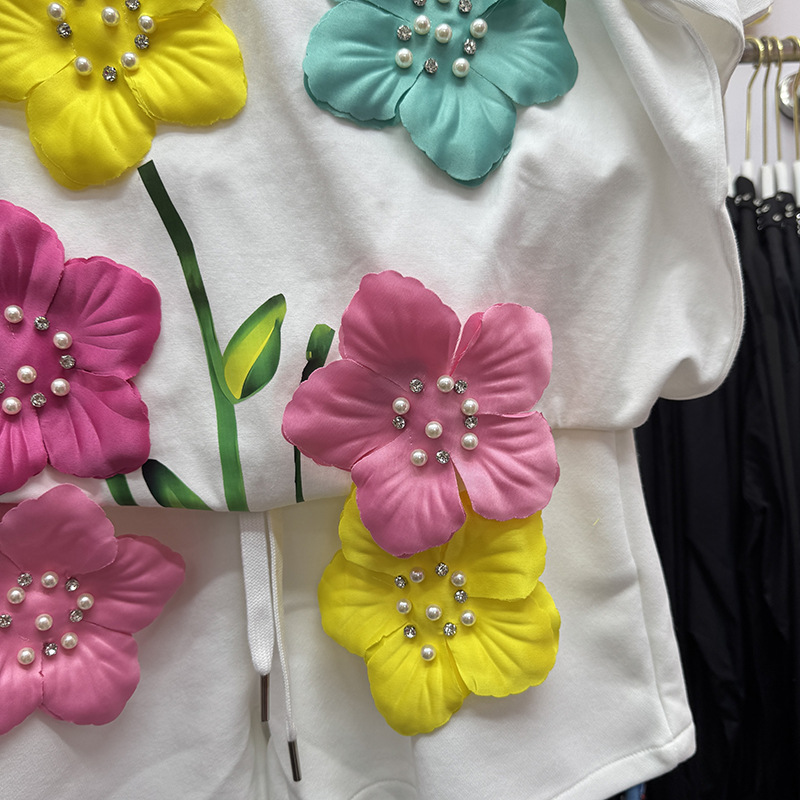 여름 화려한 3D 꽃 티셔츠 진주 비즈 꽃 자수 티셔츠 - Embroidery Tshirt 리뷰 및 가격