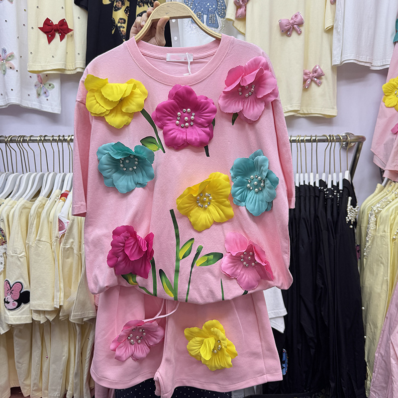 여름 화려한 3D 꽃 티셔츠 진주 비즈 꽃 자수 티셔츠 - Embroidery Tshirt 리뷰 및 가격