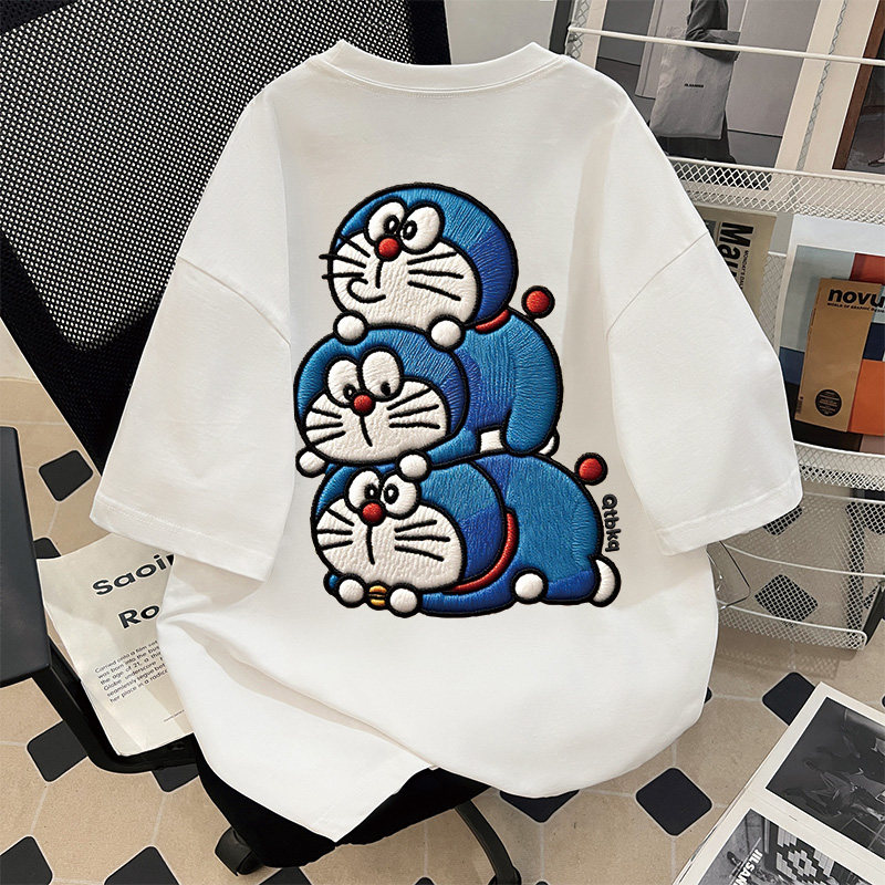 도라에몽 만화 모조 자수 티셔츠 반팔 여름 캐주얼 상의 - Embroidery Tshirt 리뷰 및 가격
