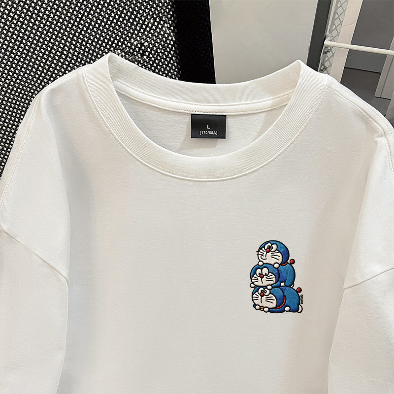 도라에몽 만화 모조 자수 티셔츠 반팔 여름 캐주얼 상의 - Embroidery Tshirt 리뷰 및 가격