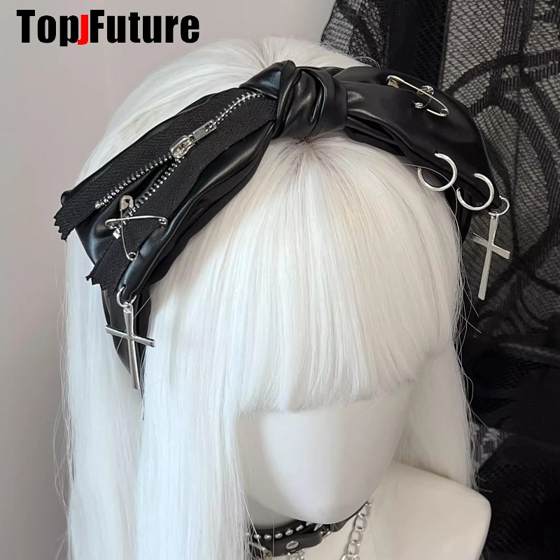 고딕 활 가죽 하라주쿠 펑크 지퍼 핀 머리띠 여성 하위 - Embroidery Gothic 리뷰 및 가격