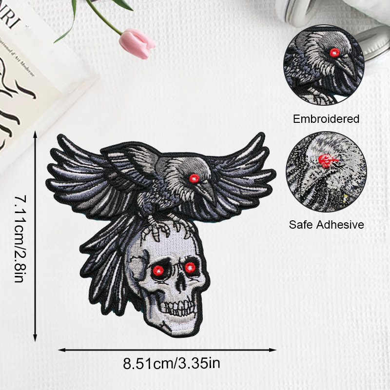 1PC 레이븐 온 스컬 아이언온 패치, 고딕 버드 자수 - Embroidery Gothic 리뷰 및 가격
