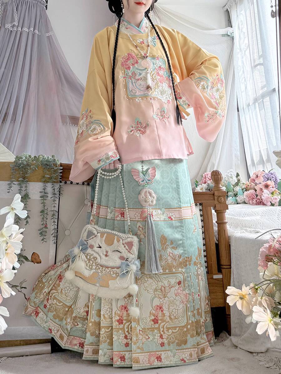 새로운 한복 여성용 명나라 시대 라운드 넥 큰 칼라 자 - Embroidery Horse 리뷰 및 가격