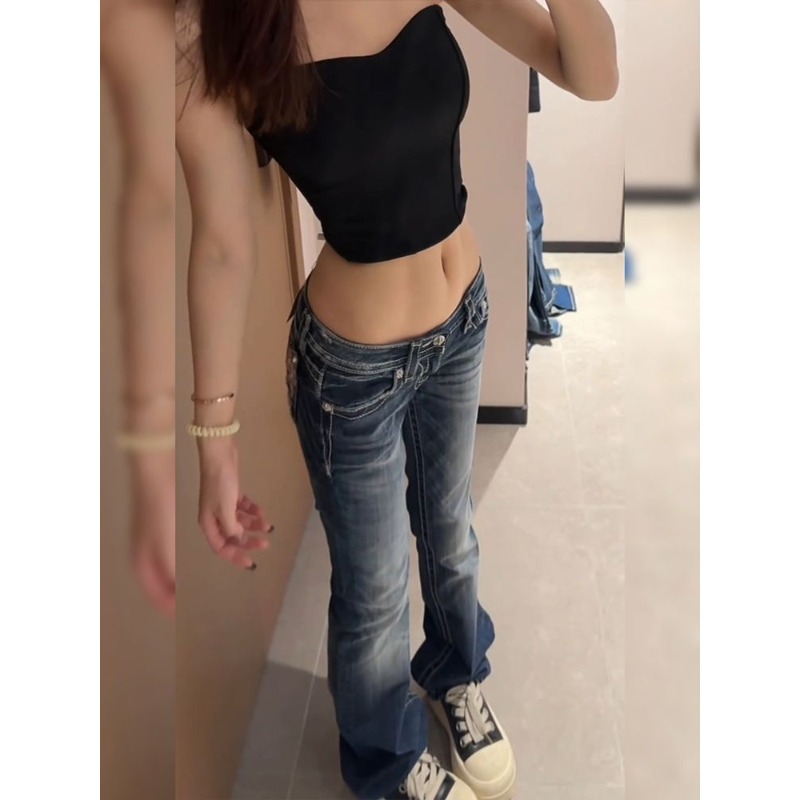 여성 Y2K 고딕 자수 핫 다이아몬드 데님 팬츠 하라주 - Embroidery Jeans Sakura 리뷰 및 가격