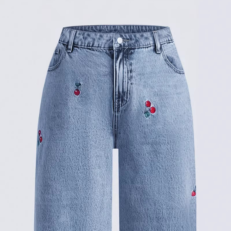 레트로 워싱 데님 청바지 여성용 탄성 슬리밍 레드 사쿠 - Embroidery Jeans Sakura 리뷰 및 가격