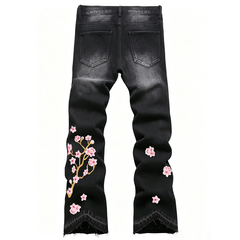 남성 부츠컷 스트레치 데님 진 스트리트웨어 사쿠라 자수 - Embroidery Jeans Sakura 리뷰 및 가격